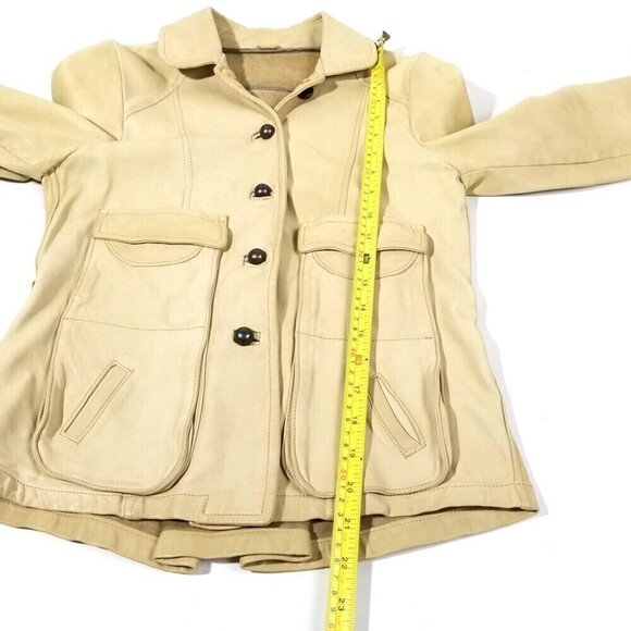 VINTAGE Vegetable Tan Genuine Leather Cargo Button Down Jacket Womens XS Minimal - Picture 3 of 9